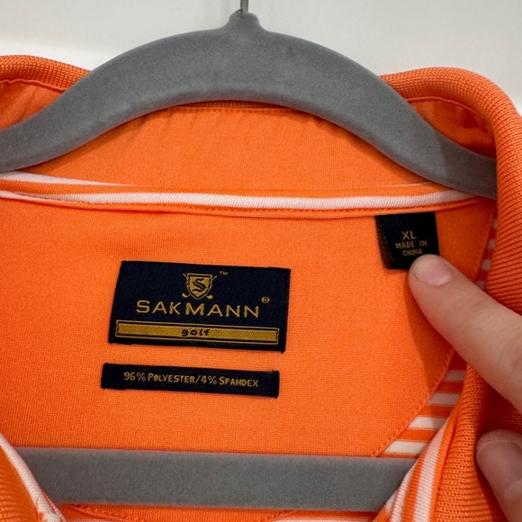Sakman Golf Men’s Polo XL Orange with White Stripes - Picture 3 of 3